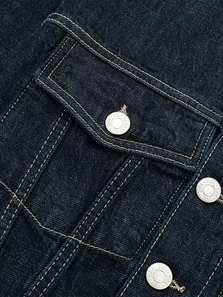 Vintage Lapel Denim Jacket | Single Breasted Long Sleeve with Pockets