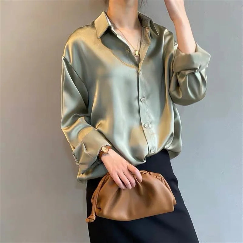 Turn-Down Collar Long Sleeve Blouse | Single Breasted Casual Top