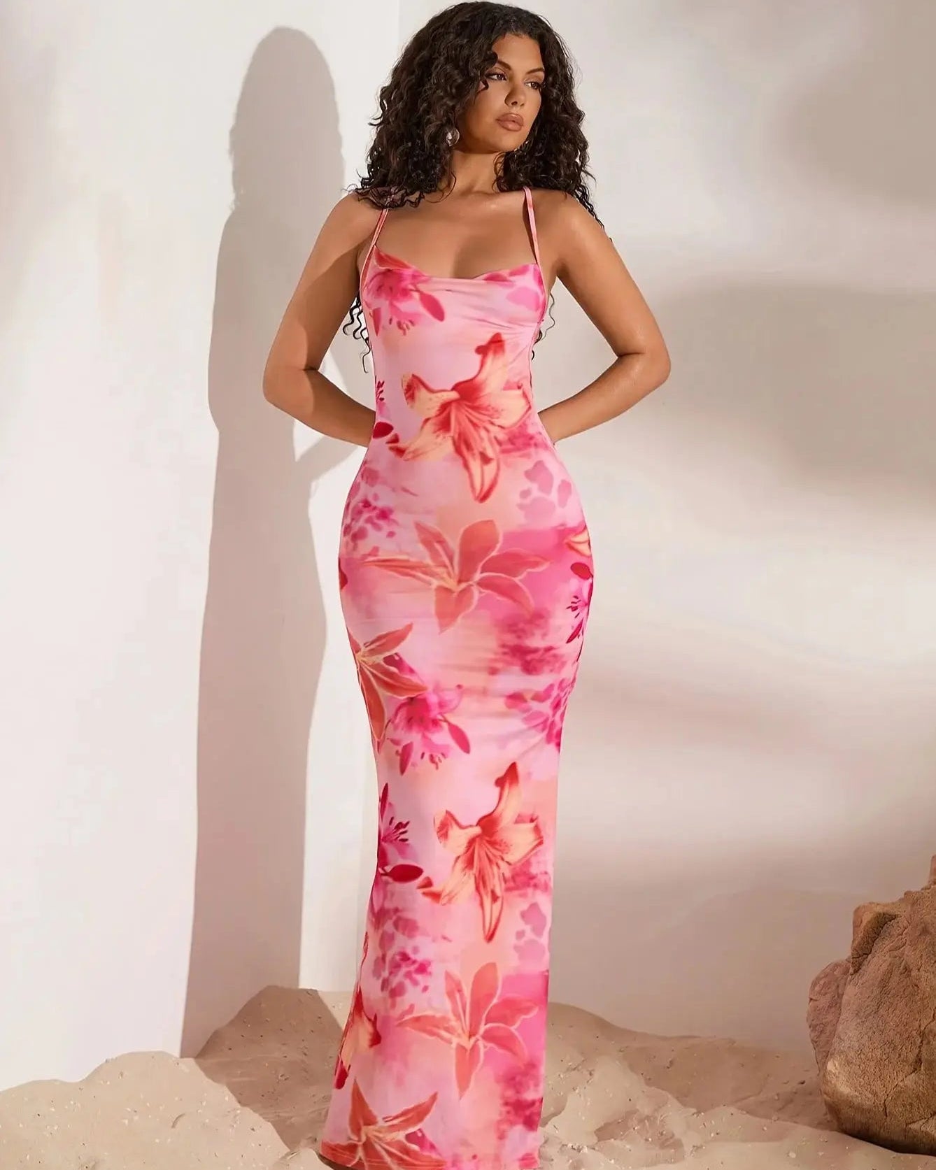 Pink Floral Off-Shoulder Mermaid Dress