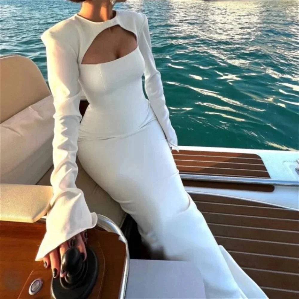 Long Sleeve Mermaid Prom Gown | Vintage Satin Formal Evening Dress