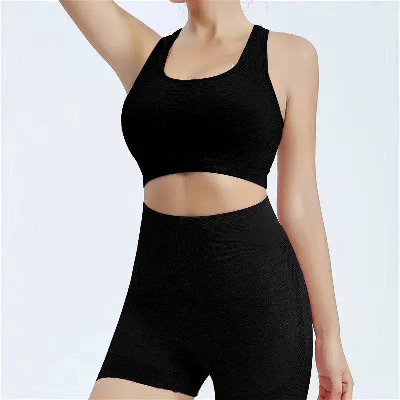 Seamless Sports Bra & Gym Shorts Set | Quick-Dry Yoga Activewear