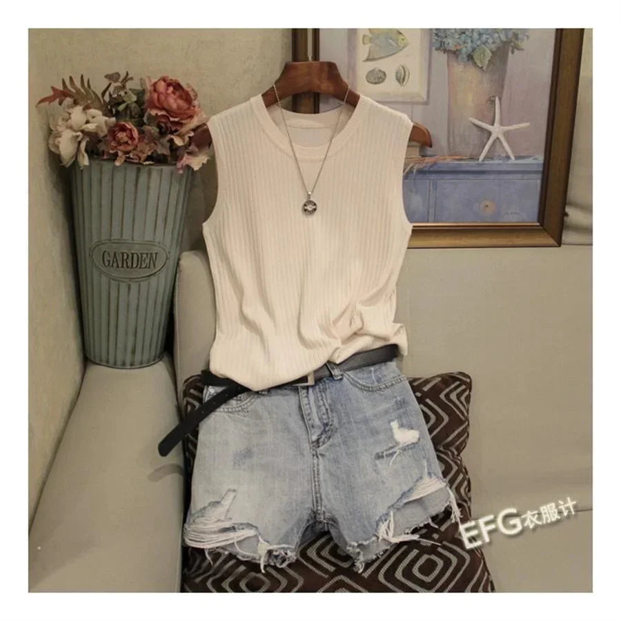 Sleeveless Knitted Blouse | O-Neck Casual Summer Top