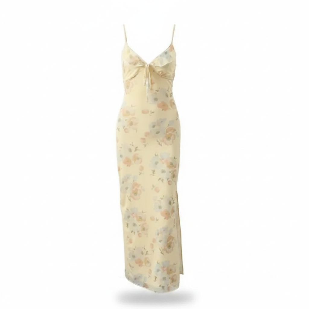 Floral Print Backless Beach Dress | V-Neck Spaghetti Strap Maxi Cami