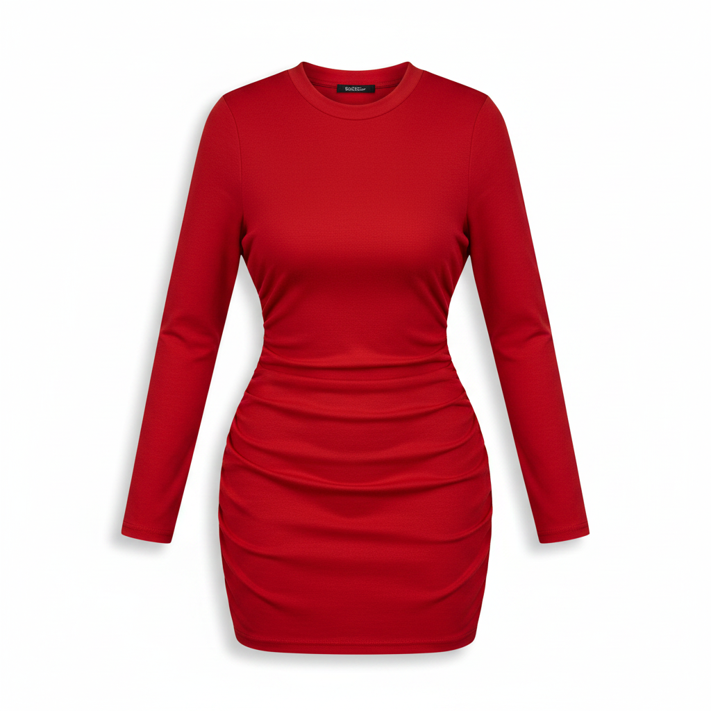 Turtleneck Ruched Bodycon Mini Dress | Long Sleeve Slim Evening Dress
