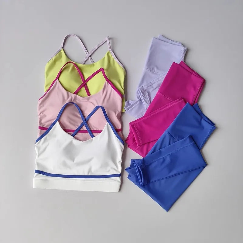 2-Piece High Waist Leggings & Sports Bra Yoga Set | Patchwork Activewear