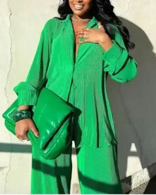 Long Sleeve Shirt & Wide Leg Pants Two-Piece Tracksuit