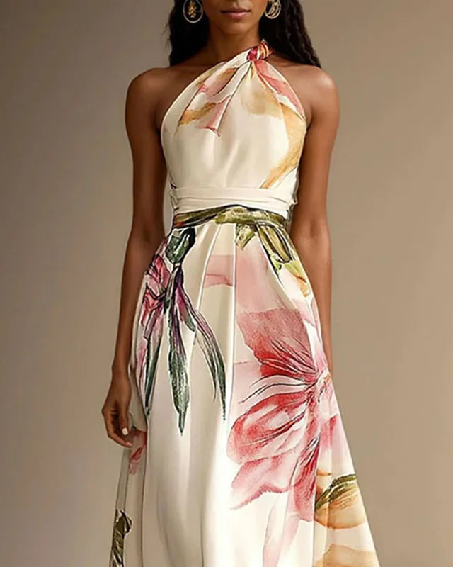 Women's Bohemian Floral One-Shoulder Maxi Dress
