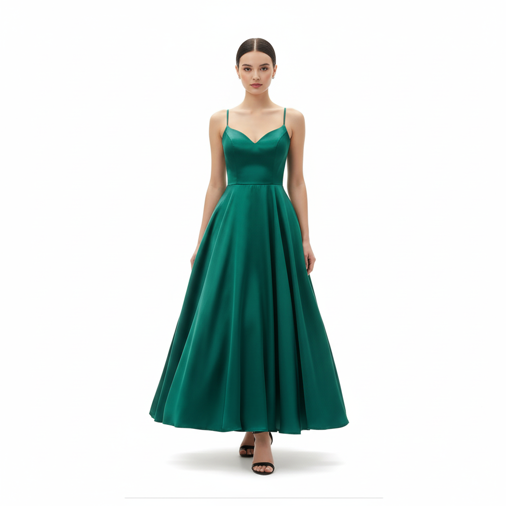Green Dress with Feet Visible