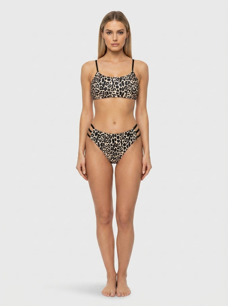 Leopard Print High Waist Bandeau Bikini