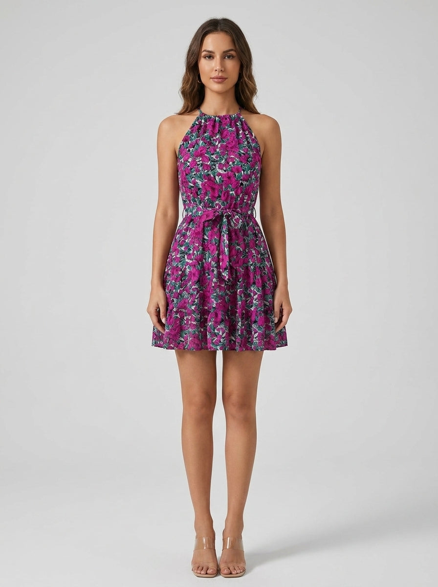 Floral Print Ruffle Halter Maxi Dress