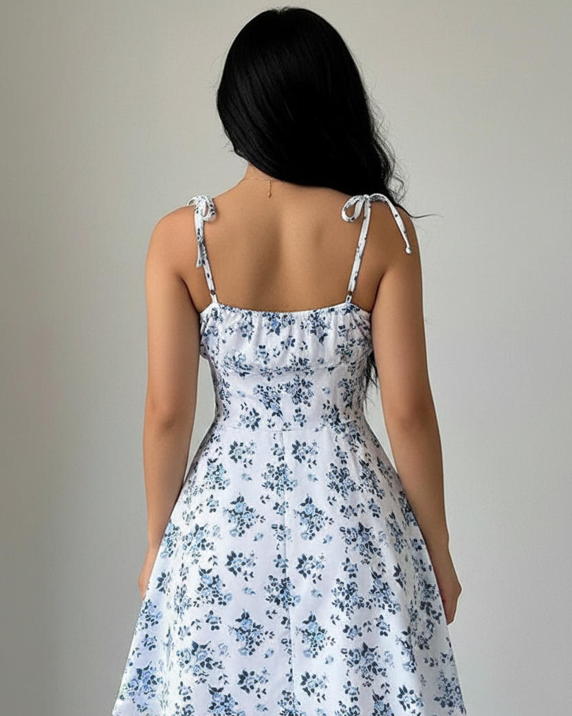 Women's Summer Floral Spaghetti Strap Beach Sundress - Back