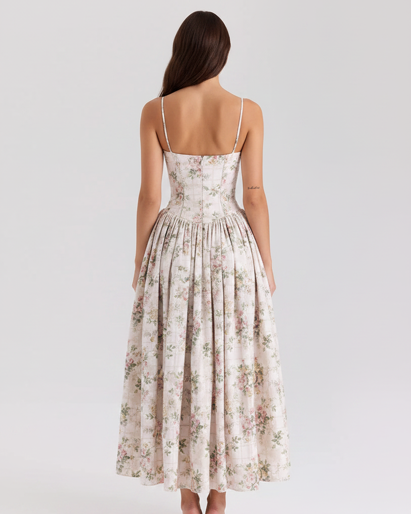 Women's Summer White Floral Midi Dress - Back