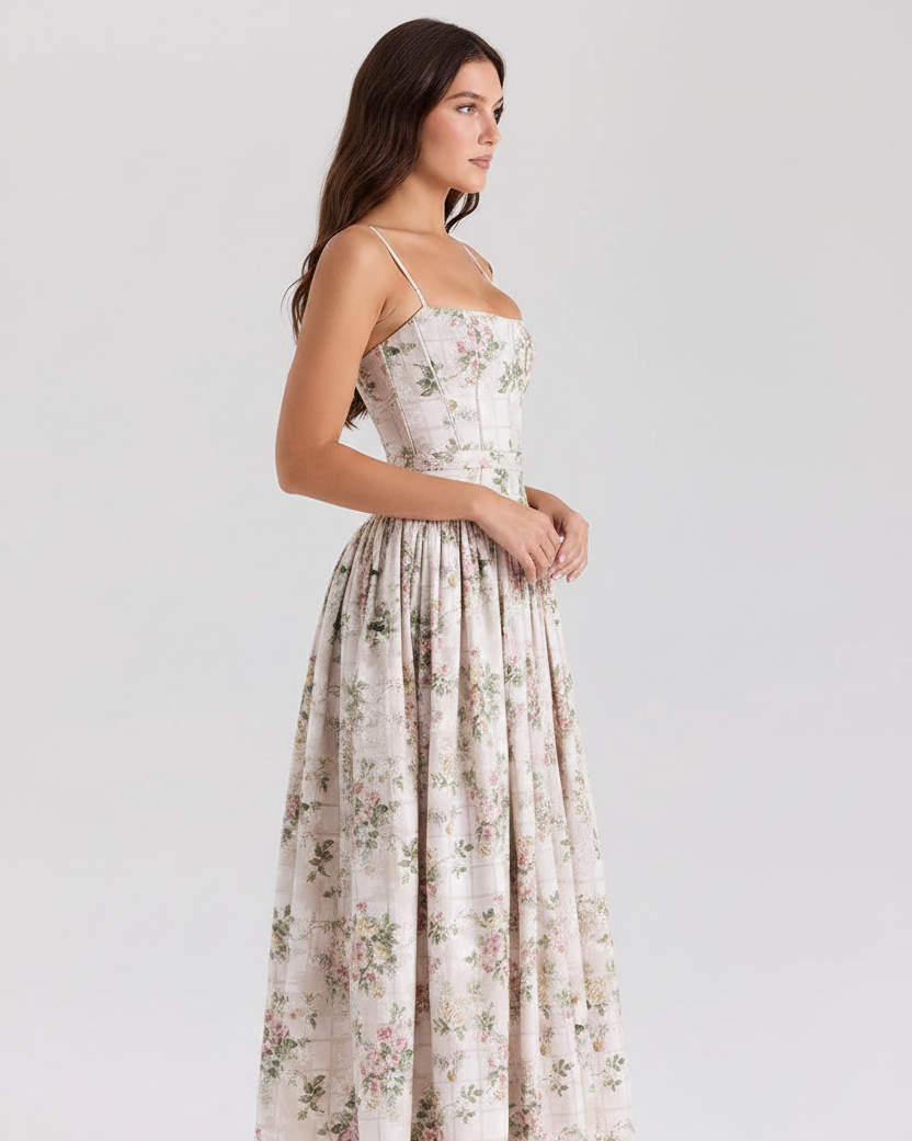 Women's Summer White Floral Midi Dress - Side