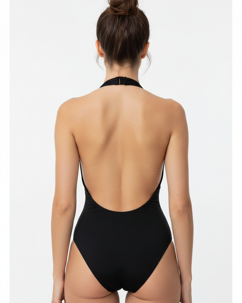 Black Hollow Out Backless Monokini - Back