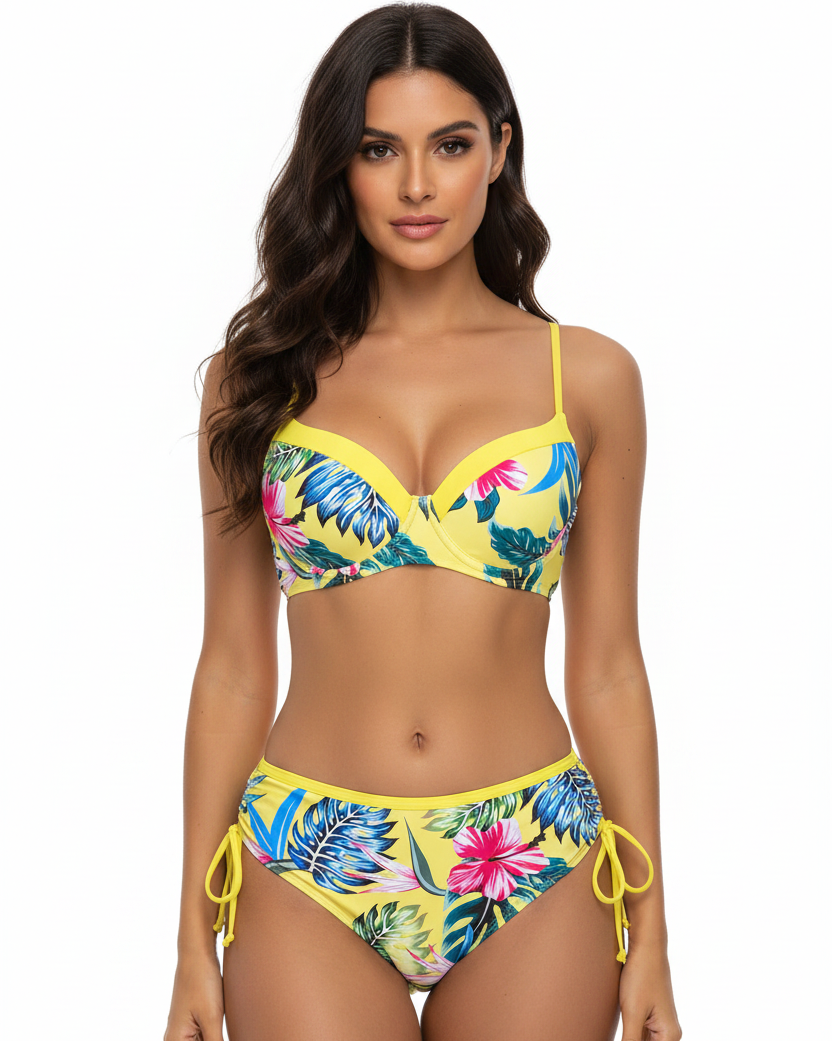 Floral Underwired Mid Waist Bikini Set - Front