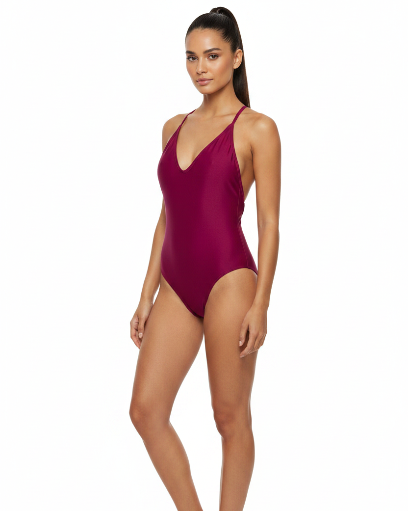 Solid Bodysuit One-Piece Swimsuit - Three Quarter