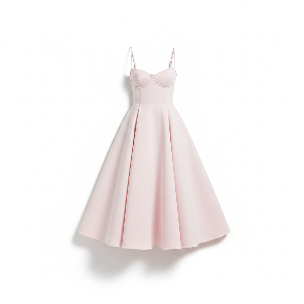 Satin Corset Prom Dress | Spaghetti Strap Bustier Fit & Flare Midi